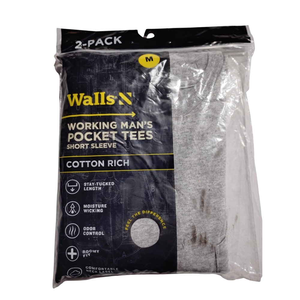 Walls Short Sleeve Working Man's Pocket‎ Tees Gray 2 Pack Men's Size M NEW